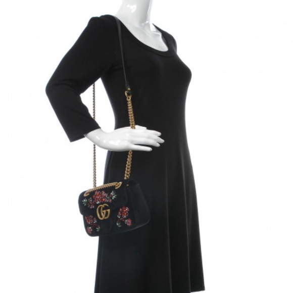 Gucci Velvet Matelasse Embroidered Mini GG Marmont Shoulder Bag - Picture 2 of 16
